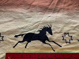 Vtg Horse Running Stallion Fabric 4 Yds + 25" x 42 Brown Black Silhouette Stripe