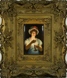 Antique Porcelain Hand Painted Plaque ''Lisette'' Signed Wagner C.1890 - Picture 1 of 7