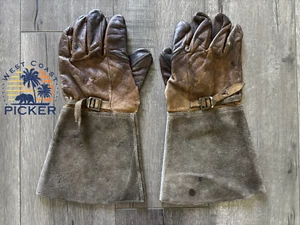 Vintage WWII Era Leather Gauntlet Gloves Motorcycle Brown - Picture 1 of 15