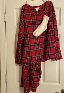 Womens Red Plaid Pajama Set with Socks by Laura Ashley, Size 2X, NWT - Picture 1 of 4