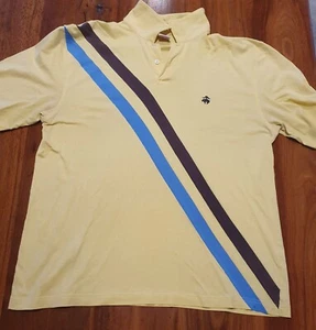 Brooks Brothers Vintage Mens Polo Shirt Size XL Yellow Striped Short Sleeve - Picture 1 of 10