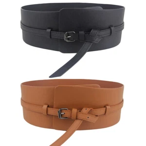 Women Lady Fashion Super Wide Pin Buckle Faux Leather Belt Corset Waistband - Picture 1 of 11