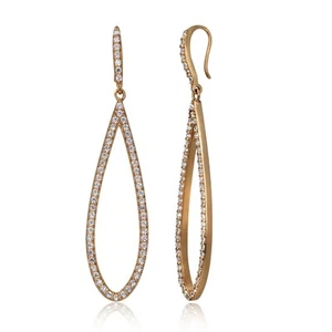 Rose Gold Tone over Sterling Silver Cubic Zirconia Teardrop Dangle Earrings - Picture 1 of 3