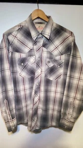 Wrangler American Cowboy Mens Sz Med Plaid Pearl Snap Western Shirt - Picture 1 of 9