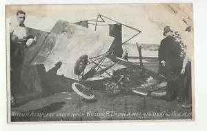 Cartolina d'epoca William Badger aereo aereo incidente mortale relitto 1911 - Foto 1 di 2