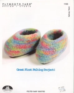 Plymouth Knitting Pattern 1103 Galway Worsted Paint Felted Baby Booties 6-12mos. - Picture 1 of 2