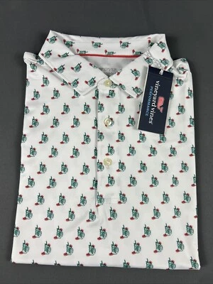 Camisa de golf Vineyard Vines polo estampado de té melocotón Palmero grande blanca nueva con etiquetas precio de venta sugerido por el fabricante 110 USD Foto 1 de 4