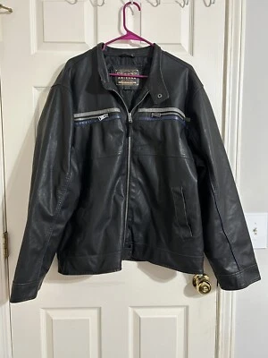 Chaqueta de Colección Arizona Jean Co Cuero Sintético Para Hombre Corredor Motocicleta Cremallera 2XL Negra Años 90 Foto 1 de 4