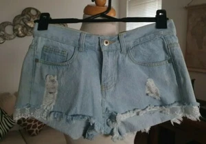 VALLEY GIRL pale blue ripped denim shorts - 8 - Picture 1 of 2