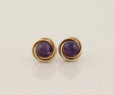 14k Yellow Gold Amethyst Swirl Earrings Stud Post - Image 1 of 4