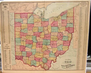 OHIO EVERTS HISTORICAL ATLAS 1866 HAND COLORED MAP 23 B7 27 INCHES - Picture 1 of 3