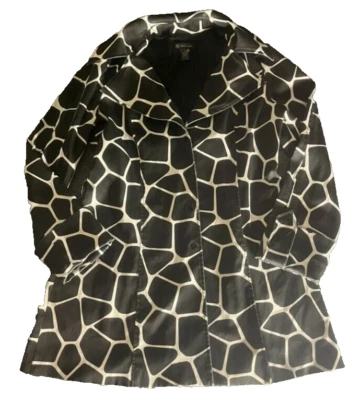 国际概念女式外套黑色动物印花西装夹克,尺寸 L,复古 — 第 1/2 张图片