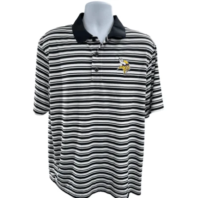 Polo Shirt Size Large MN Vikings NFL  Black White Stripe TX3 Cool Golf Fan - Image 1 of 4