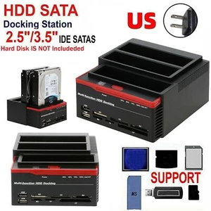 3 IDE SATA 2.5" 3.5" HDD Hard Drive Disk Clone Docking Station Card Reader US - Picture 1 of 12