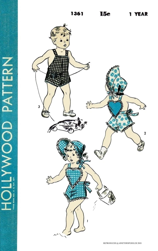 Hollywood 1361 PATTERN GIRLS Sunsuit Playsuit Hat Bonnet Un-Printed - Image 1 of 4