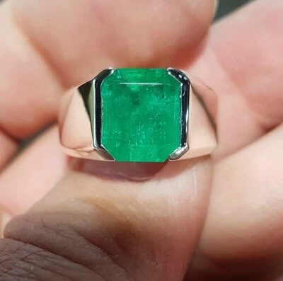2.50CT Mens Ring For Special Occasion Natural Green Emerald Solid 14K White Gold - Image 1 of 4