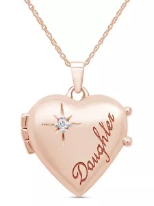 Natural Diamond Accent Daughter Heart Locket Pendant Necklace 14K Rose Gold - Picture 1 of 6