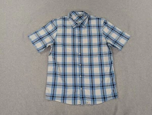 Travis Mathew Shirt Mens Large White Blue Plaid Nylon Stretch Sports Golf Pocket - Picture 1 of 11
