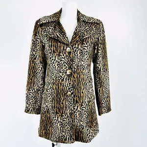 Leopard Faux Fur Coat Jacket UK 10 Animal Print True Vintage 1970s - Picture 1 of 24