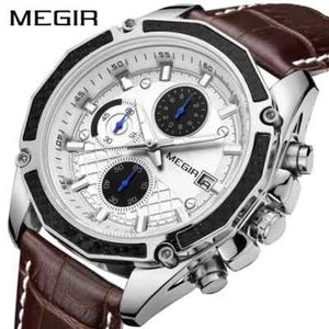 Men's Quartz Watch Leisure Unique Date Black Brown Leather Strap Wrist Watch New - Picture 1 of 20