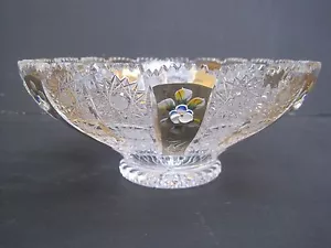 VINTAGE BÖHMEN 18K GOLD EMAILLE KÖNIGIN SPITZE HANDGESCHLIFFEN 24% BLEIKRISTALL SCHALE 12" - Bild 1 von 3