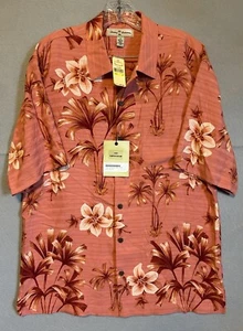 Tommy Bahama Shirt Mens SZ Med 100% Silk Hawaiian Island Palms Camp Pink Red NWT - Picture 1 of 11