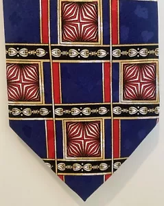 VTG Executive Silks Tie Blue Gold Red Art Deco Old Money Academic Preppy Fathers - Picture 1 of 6