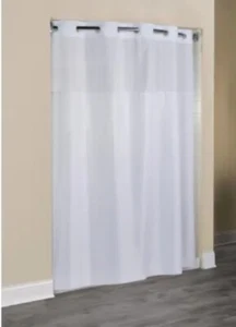 Shower Curtain Snap-n Hookless White Polyester w/ Built-in Liner w Magnets 71x74