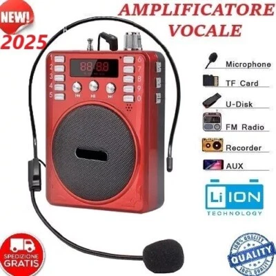 Amplificatore Vocale Portatile Ricaricabile Con Microfono Voce Player MP3 USB FM - Immagine 1 di 4