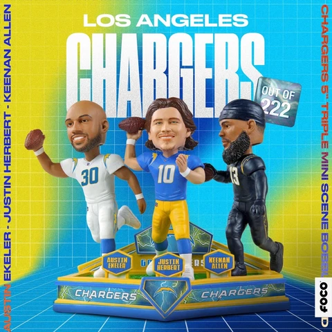 Justin Herbert, Austin Ekeler, & Keenan Allen LA Chargers Triple Bobblehead Cover
