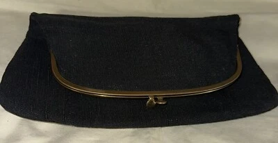 Bolso sin asas vintage Ingber plegable de latón con cierre de bloqueo de beso negro con lista de reproducción/trozo Foto 1 de 4