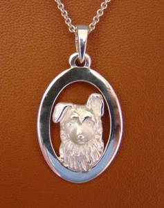 Sterling Silver German Shepherd Puppy Head Study On A Vertical Oval Frame - Picture 1 of 5