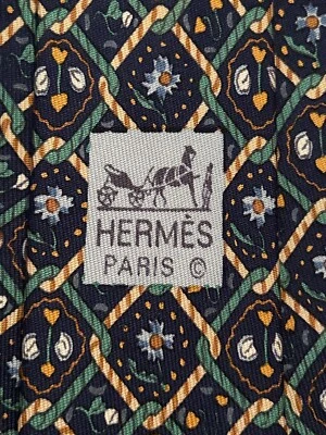 HERMES 7583 SA темно-синий цветочный галстук совершенно новый без ярлыка - Изображение 1 из 4
