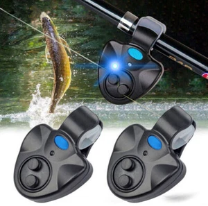 2x Elektronisch Bissanzeiger LED Licht Ton Fisch Bissmelder Alarm Glocke Angeln. - Bild 1 von 12