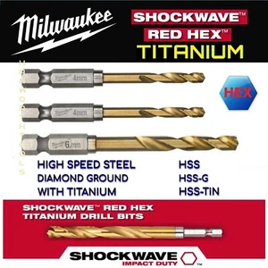 Milwaukee Red HEX Drill Bits For Metal Shockwave Impact HSS-G Titanium Steel Hex - Picture 1 of 13