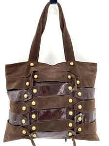 Sondra Roberts Brown Suede Studs Leather Large Shopper Tote Shoulder Bag Purse - Picture 1 of 12