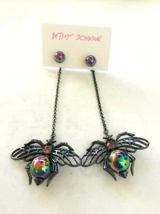 BETSEY JOHNSON FLY RHINESTONE BLACK METAL DROP STUD EARRING #2 - Imagen 1 de 1