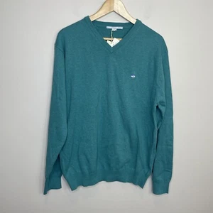 Southern Tide Sweater Mens M Teal Irish Green Long Sleeve V Neck Pullover Cotton - Picture 1 of 6