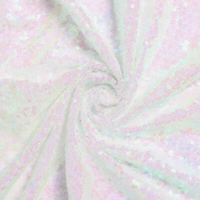 White Iridescent 3mm Sequin Fabric Material 2W Stretch 130cm Wide metre - Image 1 of 4