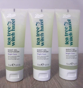 3 X BOOTS TEA TREE & WITCH HAZEL NIGHT GEL CARE MOISTURISER 75ML - Picture 1 of 2