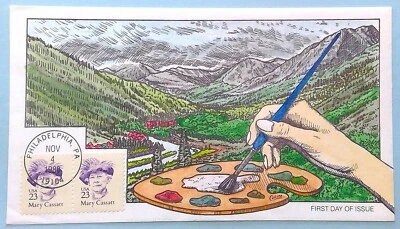 Scott 2181 FDC Mary Cassatt Great Americans Artist STRIP 2 Collins Hand Painted - Image 1 of 3