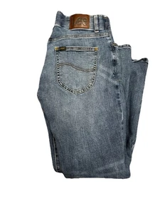 Lee Herren Größe 31 x 30 blau gerade spitz zulaufend dunkler elastischer Bund Stretch Jeans - Bild 1 von 6