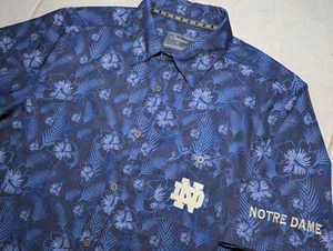 Camisa Hawaiana Pequeña de Notre Dame Para Hombre Azul Floral Manga Corta Botón - Imagen 1 de 6