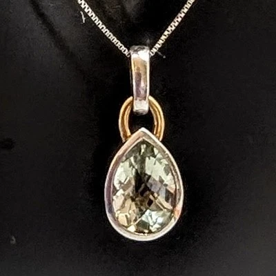 Collar y colgante Lorenzo de plata de ley y oro de 18k amatista verde de 21" a 23" Foto 1 de 4