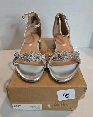 Steve Madden Kids Londynn, Silver Ankle Strap Sandals, Girls’ Size 3  - Image 1 of 4