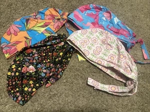 Green Scrubs Surgical Scrub Hats. 4 Hats. Various Patterns Elephant Floral Multi - Picture 1 of 16