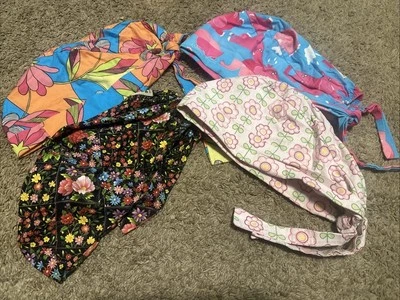 Green Scrubs Surgical Scrub Hats. 4 Hats. Various Patterns Elephant Floral Multi - Image 1 of 4