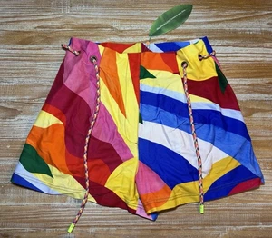 Farm Rio Grafik Sonnenschein Shorts Regenbogen Seil Bindeband Taille Neu mit Etikett Damen L - Bild 1 von 24