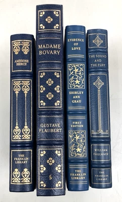 Lot x4 Easton/Franklin Books Blue Leather Bierce, Faulkner, Grau, Flaubert - Image 1 of 4