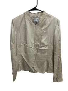 Vintage Adrianna Papell Seiden Blazer Jacke Beige Gr. 8 Langarm Verziert - Bild 1 von 9